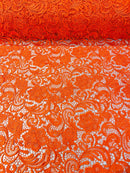 Orange Guipure Lace Fabric Floral Bridal Lace Guipure Wedding Dress by the Yard (Pick a Size)