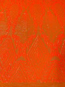 Triangle Pattern Sequins - Neon Orange - 4 Way Stretch Fabric Sequins Geometric Design  By Yard