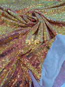 Mini Glitz Sequins 4 Way Stretch - Orange Iridescent - High Quality Mini Sequins on Mesh By Yard