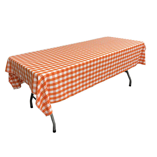 60" Checkered Tablecloth - Orange - Linen Checkered Rectangular Tablecloth (Pick Size)
