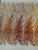 Feather Wings Sequins - Orange Iridescent on Nude - 4 Way Stretch Embroidered Wings Sequin By Yard