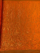 Sequins Fabric - Orange - Geometric Pattern Design 4 Way Stretch Sold By Yard