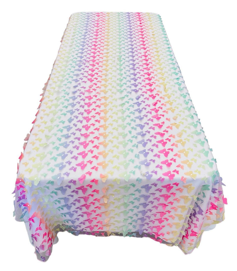 3D Butterfly Table Cover - Pastel Rainbow - 52" x 102" 3D Butterfly Mesh Tablecloth