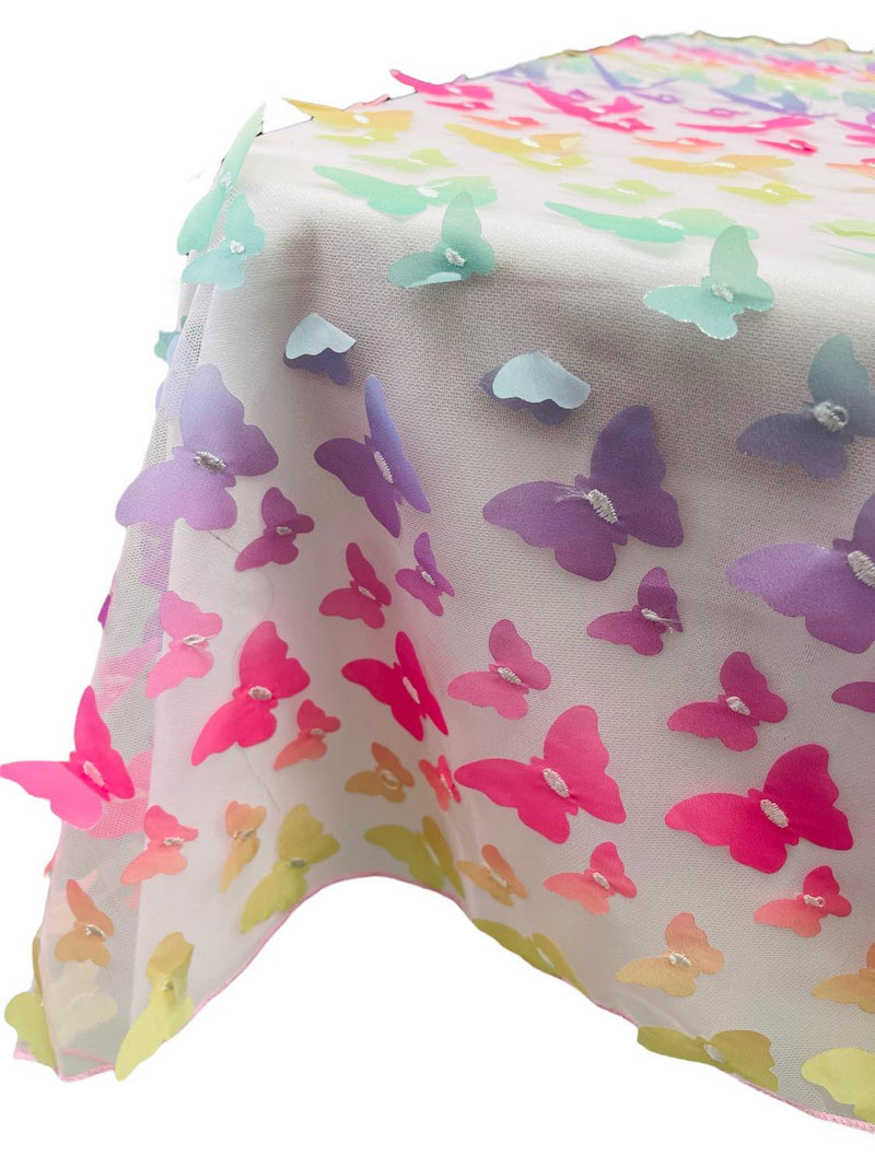 3D Butterfly Table Cover - Pastel Rainbow - 52" x 102" 3D Butterfly Mesh Tablecloth