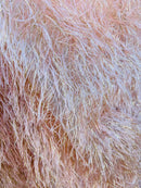 Metallic Fringe Eyelash / Feather - Peach - Embroidered Fabric with Hanging Details 2 Way Stretch By Yard