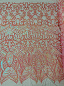 Iridescent Sequin Fabric - Iridescent Coral Pink - 4 Way Stretch Royalty Lace Sequin By Yard