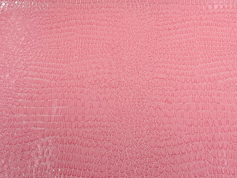 Faux Alligator Print Vinyl Fabric - Pink - Shiny Animal Print Sold by The Yard