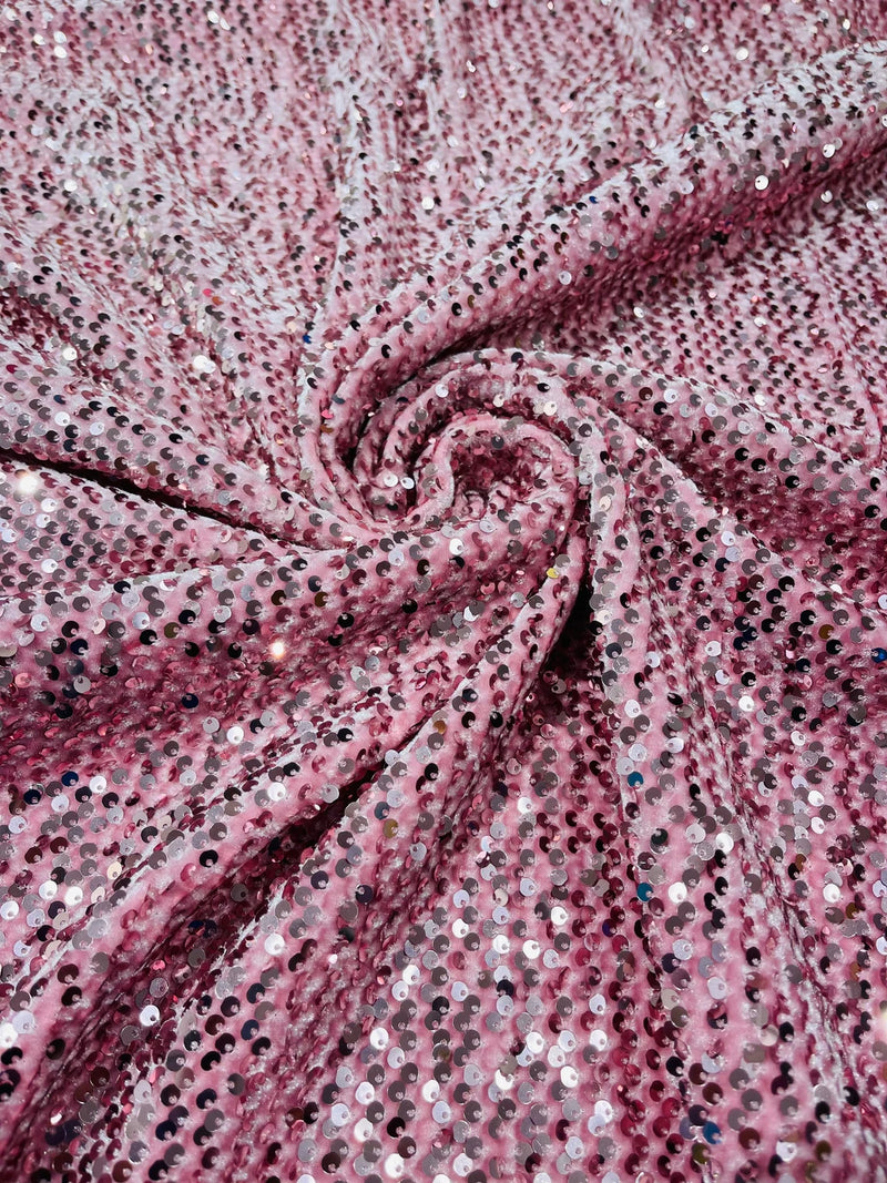 58/60" Velvet Sequins Stretch Fabric - Pink - Velvet Sequins 2 Way Stretch Sold By Yard