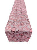 Floral Lace Table Runner - Pink - 12" x 90" Sequins Floral Lace Table Runner
