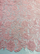 Pink Guipure Lace Fabric Floral Bridal Lace Guipure Wedding Dress by the Yard (Pick a Size)