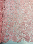 Pink Guipure Lace Fabric Floral Bridal Lace Guipure Wedding Dress by the Yard (Pick a Size)