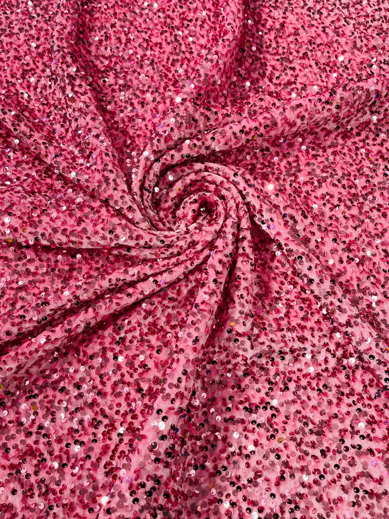 58/60" Velvet Sequins Stretch Fabric - Pink - Velvet Sequins 2 Way Stretch Sold By Yard