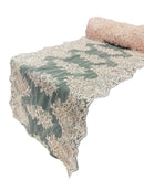 21" Wide Floral Metallic Pattern Lace Table Runner - Pink - Metallic Table Runner Sold By Yard