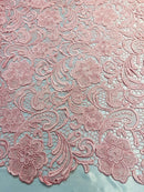 Pink Guipure Lace Fabric Floral Bridal Lace Guipure Wedding Dress by the Yard (Pick a Size)