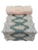 21" Wide Floral Metallic Pattern Lace Table Runner - Pink - Metallic Table Runner Sold By Yard