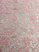 Pink Guipure Lace Fabric Floral Bridal Lace Guipure Wedding Dress by the Yard (Pick a Size)