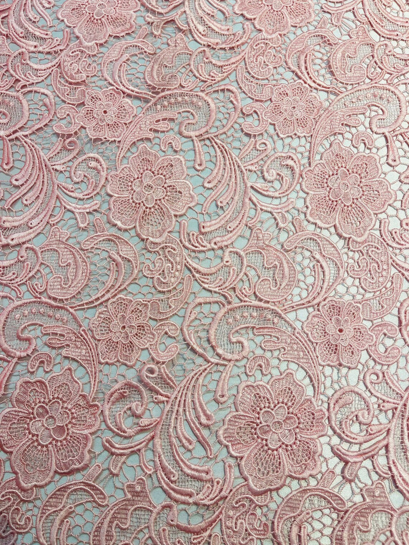 Pink Guipure Lace Fabric Floral Bridal Lace Guipure Wedding Dress by the Yard (Pick a Size)