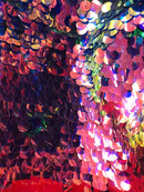 Jumbo Paillette Sequins - Pink / Blue Iridescent - Big Circle Hanging Sequins Design Fabric By Yard