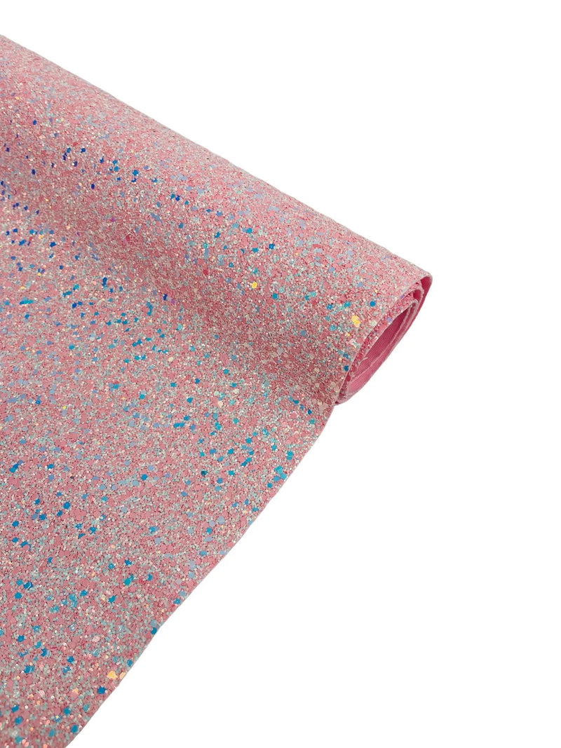 Chunky Glitter Vinyl Fabric - Pink Iridescent - 54" Sparkle Crafting Glitter Vinyl Fabric By Yard