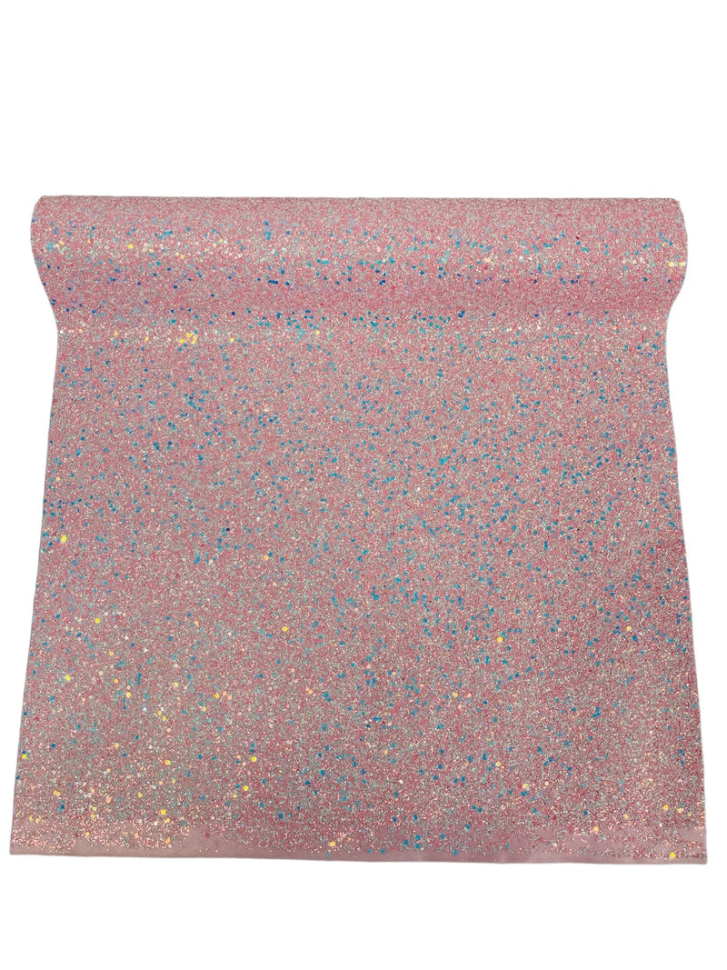 Chunky Glitter Vinyl Fabric - Pink Iridescent - 54" Sparkle Crafting Glitter Vinyl Fabric By Yard
