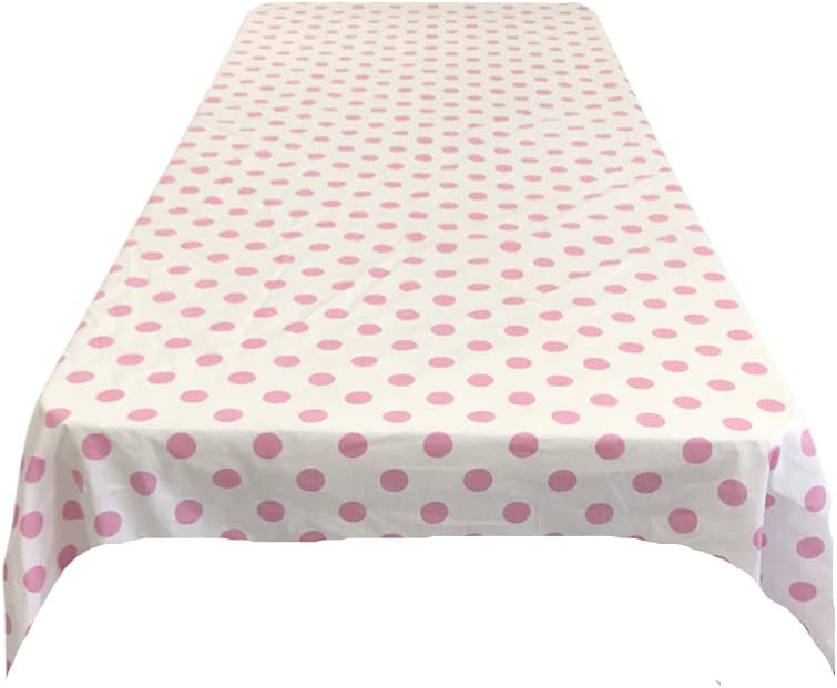 58" Polka Dot Tablecloth - Pink on White - Linen Polka Dot Rectangular Tablecloth (Pick Size)