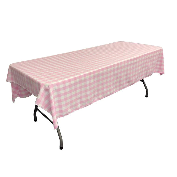 60" Checkered Tablecloth - Pink / White - Linen Checkered Rectangular Tablecloth (Pick Size)