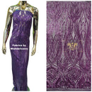 Long Wavy Line Design Sequins - Plum - 4 Way Stretch Sequin Design on Mesh Fabric By Yard