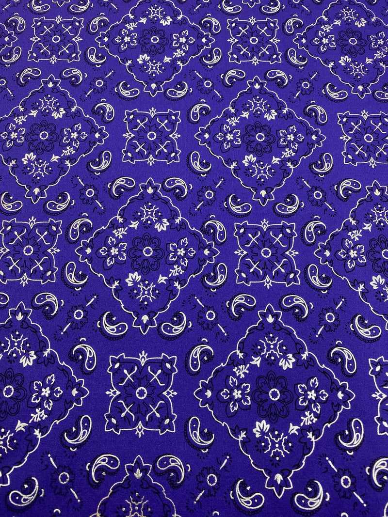 Bandana Spandex Print Fabrics - Purple - Bandana Design Stretch Spandex Fabric By Yard