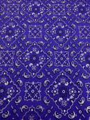 Bandana Spandex Print Fabrics - Purple - Bandana Design Stretch Spandex Fabric By Yard