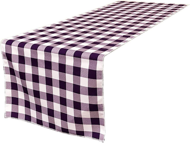 12" Checkered Table Runner - Purple  / White - Plaid Polyester Poplin Checkered Table Runner