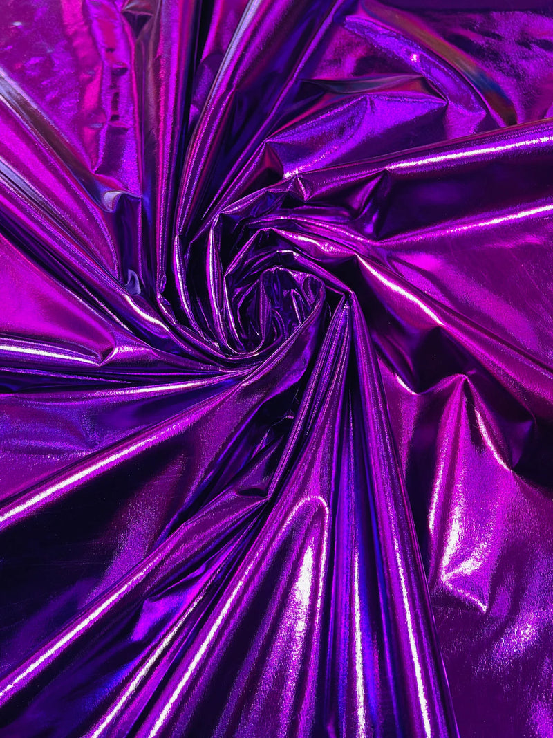 Spandex Metallic Foil Fabric - Purple - Lame Metallic Shiny Fabric 2 Way Stretch Sold By Yard