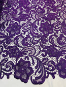 Purple Guipure Lace Fabric Floral Bridal Lace Guipure Wedding Dress by the Yard (Pick a Size)