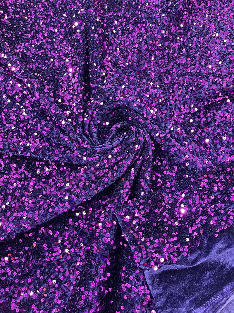 58/60" Velvet Sequins Stretch Fabric - Purple - Velvet Sequins 2 Way Stretch Sold By Yard