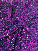 58/60" Velvet Sequins Stretch Fabric - Purple - Velvet Sequins 2 Way Stretch Sold By Yard