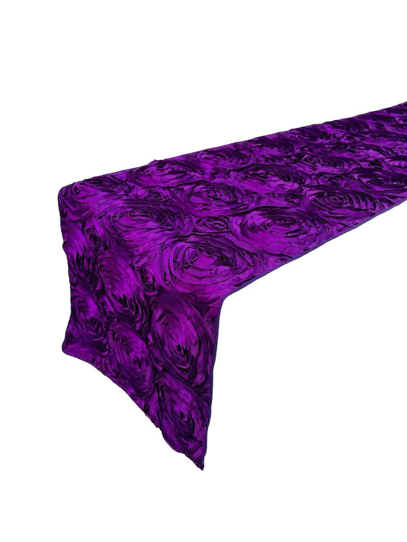 Rosette Design Table Runner - Purple - 12" x 90" Satin Rosette Table Runner