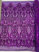 Damask Geometric Sequins - Purple - 4 Way Stretch Sequins Design Sold By Yard