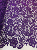 Purple Guipure Lace Fabric Floral Bridal Lace Guipure Wedding Dress by the Yard (Pick a Size)