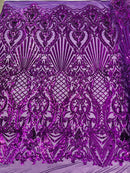 Damask Geometric Sequins - Purple - 4 Way Stretch Sequins Design Sold By Yard