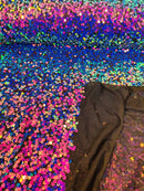 Multi-Color Spandex Sequins - Purple Iridescent - Sequins on 4 Way Stretch Mesh Fabric By Yard