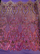 Damask Geometric Sequins - Purple Iridescent - 4 Way Stretch Sequins Design Sold By Yard
