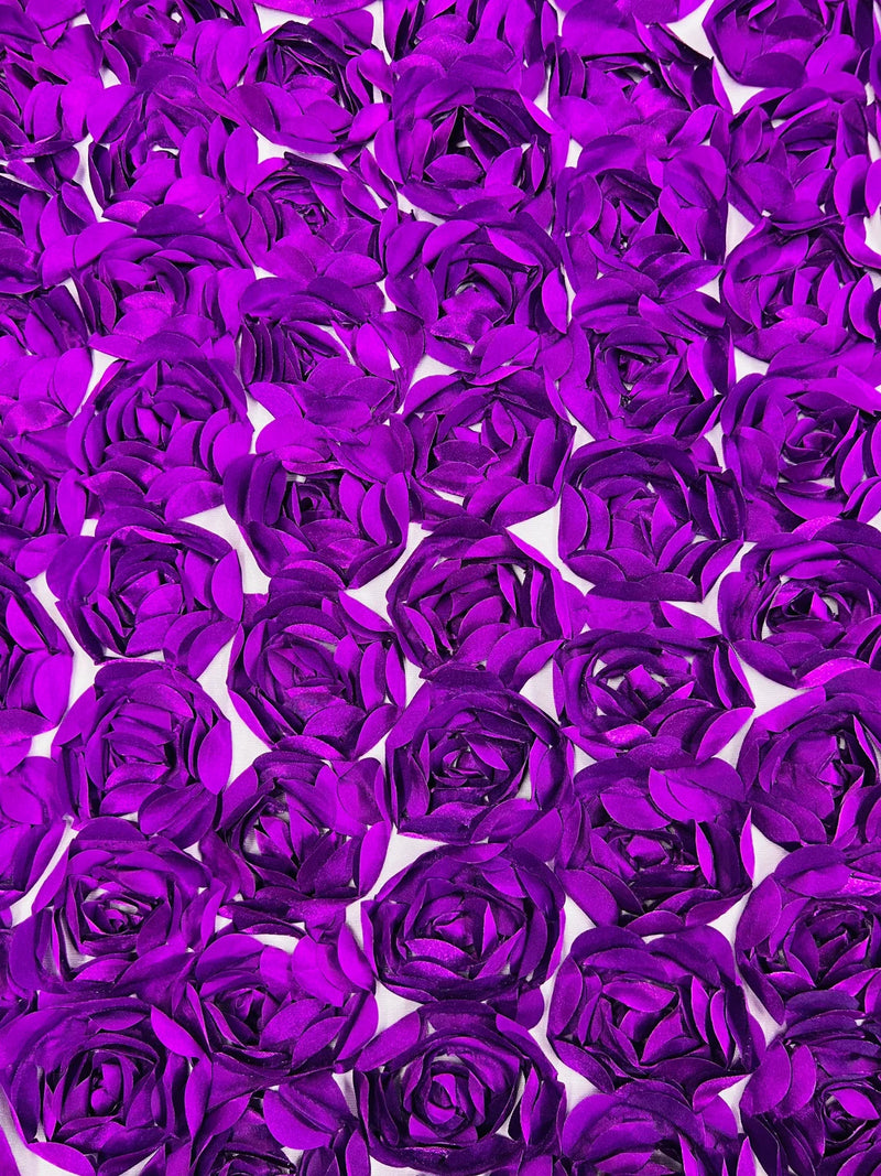 Rosette Fabric with 3D Roses on High Quality Mesh Fabric ( Choose The Color )