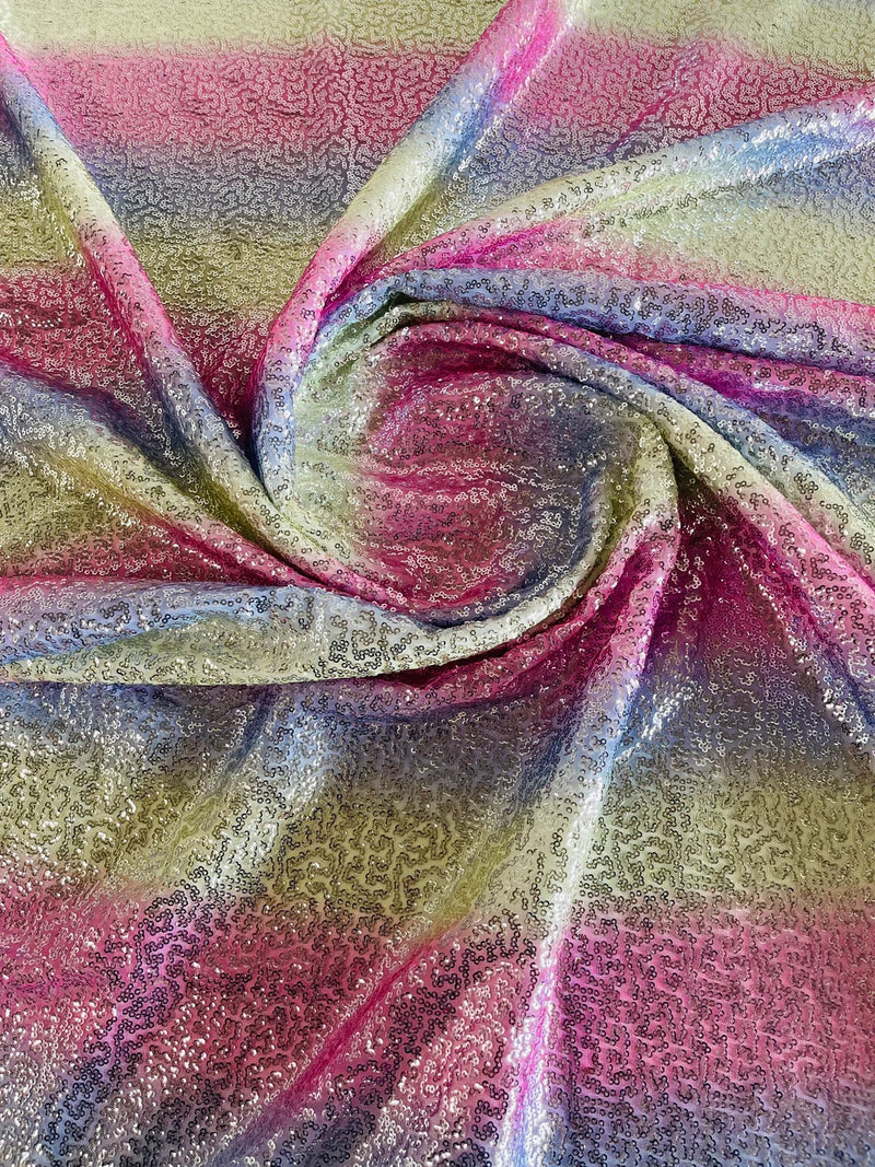 Mini Glitz Sequins - Pastel Rainbow Straight Diagonal Lines - High Quality Mini Sequins on Mesh By Yard