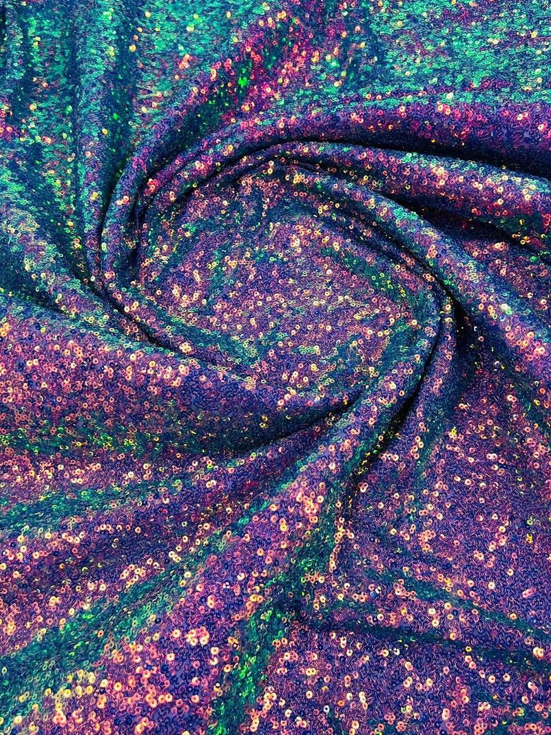 Mini Glitz Sequins Iridescent Purple Green on Purple Mesh Mini Seq