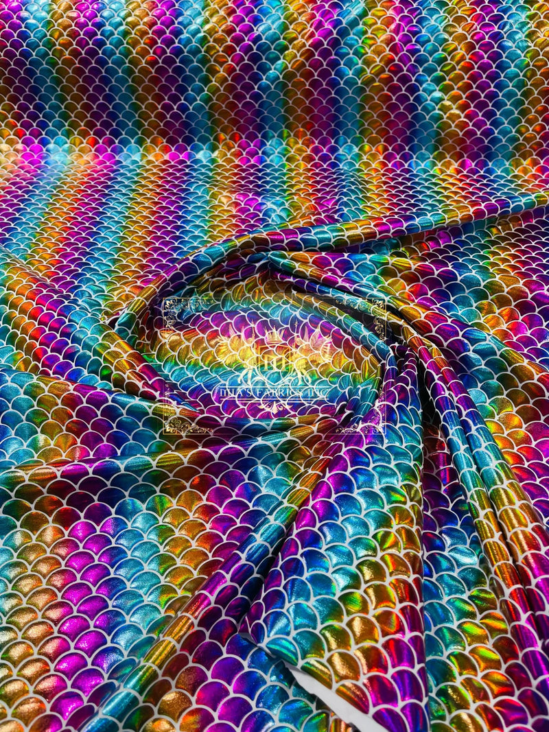 Mermaid Spandex Foil Fabric - Rainbow - Mermaid Design on Stretch Fabric By Yard