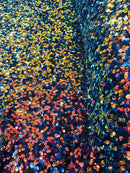 Multi-Color Spandex Sequins - Rainbow - Sequins on 4 Way Stretch Mesh Fabric By Yard