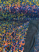 Multi-Color Spandex Sequins - Rainbow - Sequins on 4 Way Stretch Mesh Fabric By Yard
