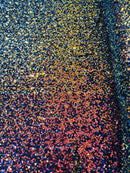 Multi-Color Spandex Sequins - Rainbow - Sequins on 4 Way Stretch Mesh Fabric By Yard