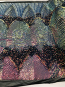 Fringe Sequins Design - Iridescent Rainbow - Fringe Design Embroidered on a  4 Way Stretch Lace Mesh (Pick A Size)