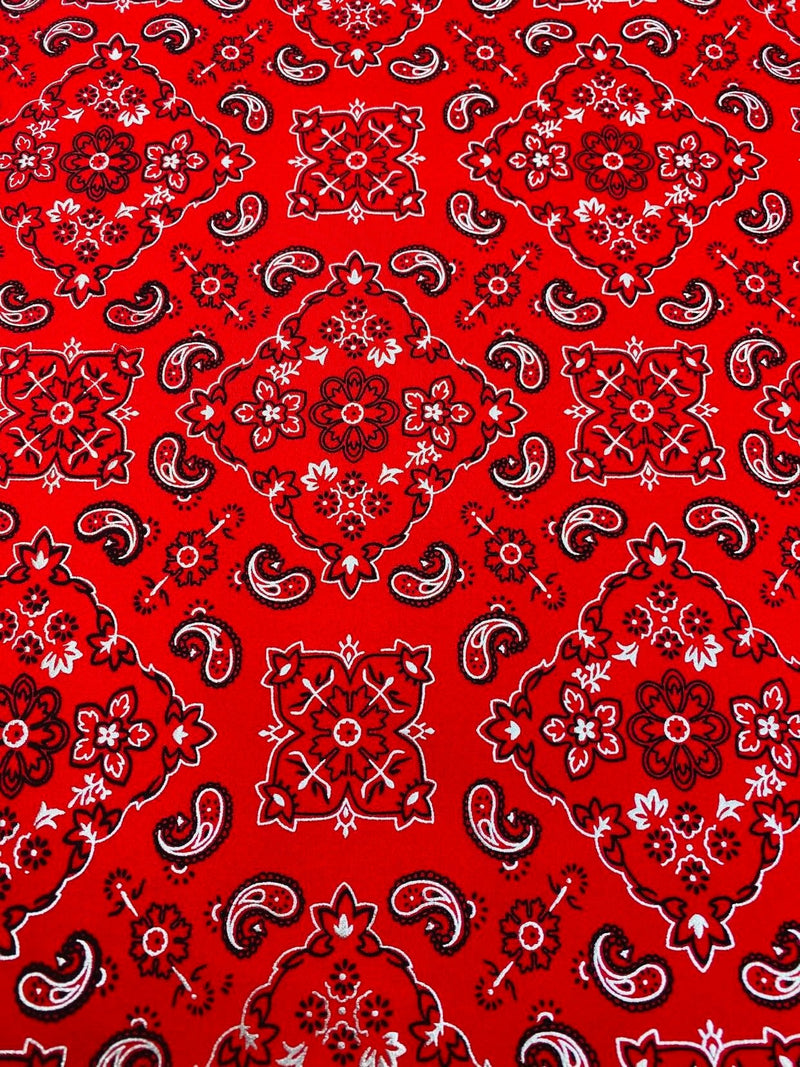 Bandana Spandex Print Fabrics - Red - Bandana Design Stretch Spandex Fabric By Yard