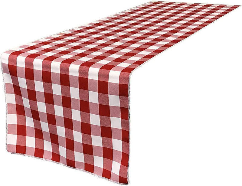 12" Checkered Table Runner - Red / White - Plaid Polyester Poplin Checkered Table Runner